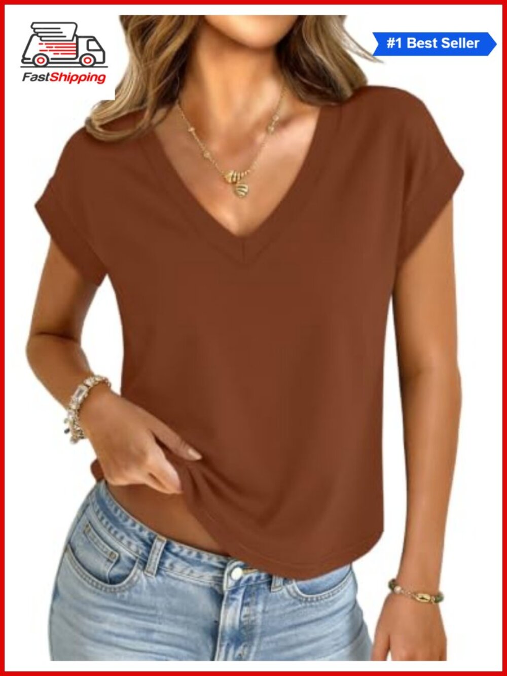 ✨ Womens V Neck Crop Top Short Sleeve Summer Basic Tee
